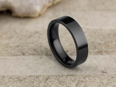 Black Zirconium Flat Court Easy Fit Polished Wedding Ring 5.0mm, Size Y, 1.8mm Wall - Standard Image - 2