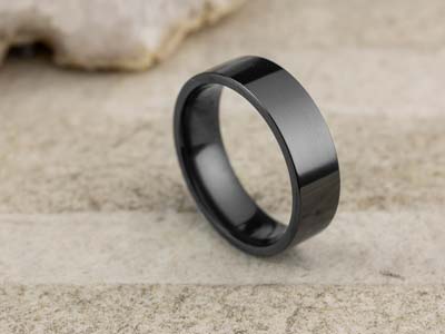 Black Zirconium Flat Court Easy Fit Polished Wedding Ring 6.0mm, Size Q, 1.8mm Wall - Standard Image - 2