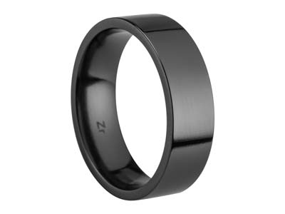 Black Zirconium Flat Court Easy Fit Polished Wedding Ring 6.0mm, Size R, 1.8mm Wall - Standard Image - 1