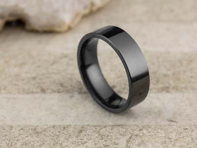 Black Zirconium Flat Court Easy Fit Polished Wedding Ring 6.0mm, Size R, 1.8mm Wall - Standard Image - 2