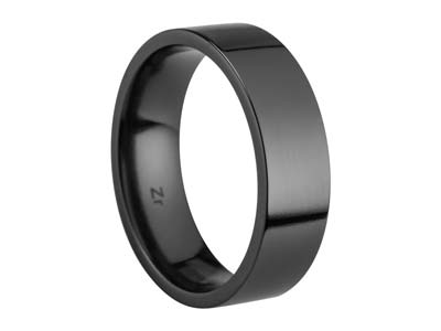Black Zirconium Flat Court Easy Fit Polished Wedding Ring 6.0mm, Size S, 1.8mm Wall - Standard Image - 1