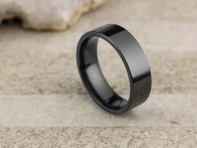 Black Zirconium Flat Court Easy Fit Polished Wedding Ring 6.0mm, Size W, 1.8mm Wall - Standard Image - 2