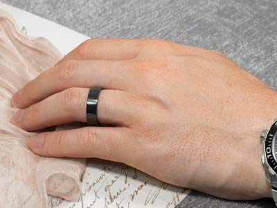 Black Zirconium Flat Court Easy Fit Polished Wedding Ring 6.0mm, Size W, 1.8mm Wall - Standard Image - 4