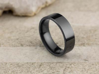 Black Zirconium Flat Court Easy Fit Polished Wedding Ring 6.0mm, Size Z, 1.8mm Wall - Standard Image - 2