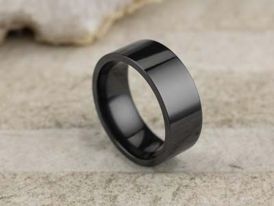 Black Zirconium Flat Court Easy Fit Polished Wedding Ring 8.0mm, Size Q, 2.0mm Wall - Standard Image - 2