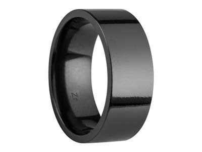 Black Zirconium Flat Court Easy Fit Polished Wedding Ring 8.0mm, Size R, 2.0mm Wall - Standard Image - 1