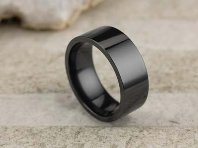 Black Zirconium Flat Court Easy Fit Polished Wedding Ring 8.0mm, Size R, 2.0mm Wall - Standard Image - 2