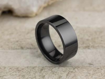 Black Zirconium Flat Court Easy Fit Polished Wedding Ring 8.0mm, Size V, 2.0mm Wall - Standard Image - 2