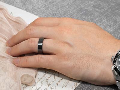 Black Zirconium Flat Court Easy Fit Polished Wedding Ring 8.0mm, Size W, 2.0mm Wall - Standard Image - 4