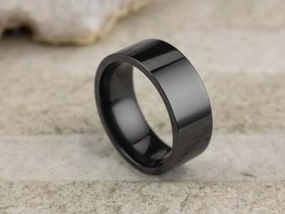 Black Zirconium Flat Court Easy Fit Polished Wedding Ring 8.0mm, Size Y, 2.0mm Wall - Standard Image - 2
