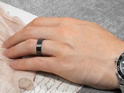 Black Zirconium Flat Court Easy Fit Polished Wedding Ring 8.0mm, Size Y, 2.0mm Wall - Standard Image - 4
