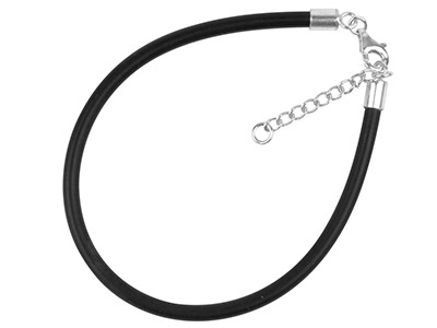 Black Rubber Bracelet With Sterling Silver Clasp And Extended Chain - Standard Image - 1