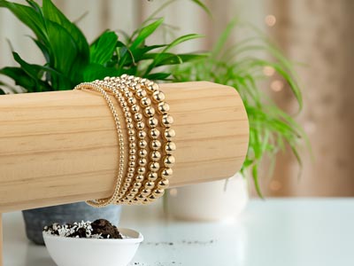 Gold Filled 2mm Beaded Stretch     Bracelet 16.5cm/6.5