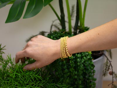 Gold Filled 3mm Beaded Stretch     Bracelet 16.5cm/6.5
