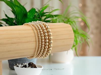 Gold Filled 4mm Beaded Stretch     Bracelet 16.5cm/6.5