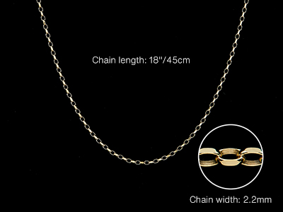 9ct Yellow Gold 2.2mm Diamond Cut  Belcher Chain 18