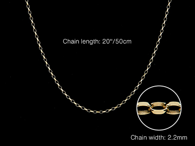 9ct Yellow Gold 2.2mm Diamond Cut  Belcher Chain 20