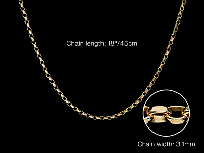 9ct Yellow Gold 3.1mm Diamond Cut  Belcher Chain 18