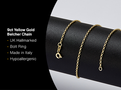 9ct Yellow Gold 1.7mm Belcher Chain 16