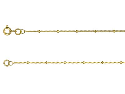 9ct Yellow Gold 0.9mm Curb Chain With Bead Stations 16