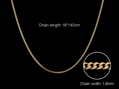 9ct Yellow Gold 1.8mm Diamond Cut  Curb Chain 16