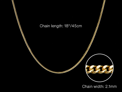 9ct Yellow Gold 2.1mm Diamond Cut  Curb Chain 18