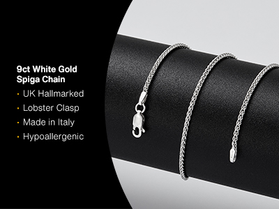 9ct White Gold 1.5mm Spiga Chain   16