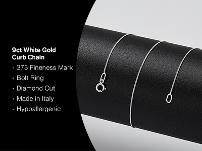 9ct White Gold 0.7mm Diamond Cut   Curb Chain 18