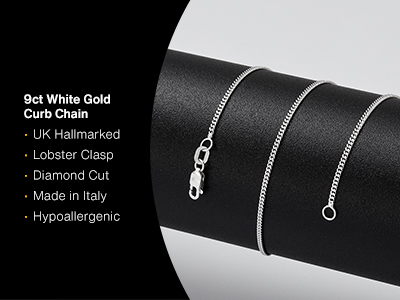 9ct White Gold 1.4mm Diamond Cut   Curb Chain 18