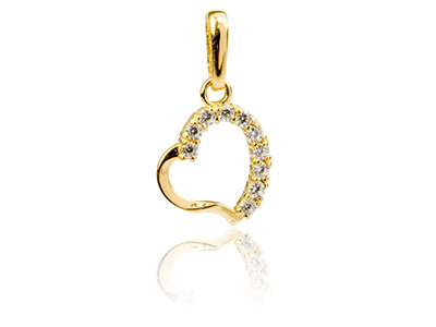 9ct Yellow Gold Heart Outline      Pendant Half Set With              Cubic Zirconia