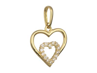 9ct Yellow Gold Double Heart        Outline Pendant With Cubic Zirconia - Standard Image - 2