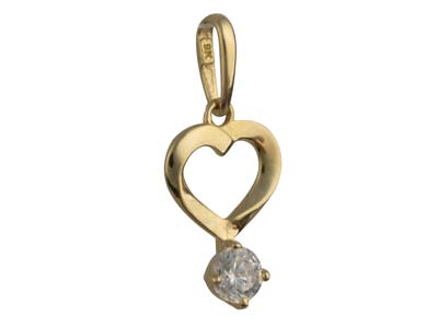 9ct Yellow Gold Heart Outline      Pendant With Cubic Zirconia Drop - Standard Image - 2