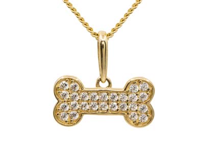 9ct Yellow Gold Dog Bone Design    Pendant With Cubic Zirconia - Standard Image - 2