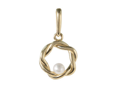 9ct Yellow Gold Freshwater Pearl   Twist Pendant