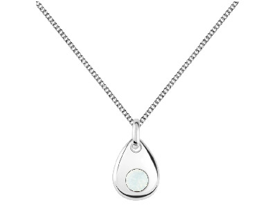 Sterling Silver Pendant October    Birthstone 4mm White Opal Crystal - Standard Image - 2