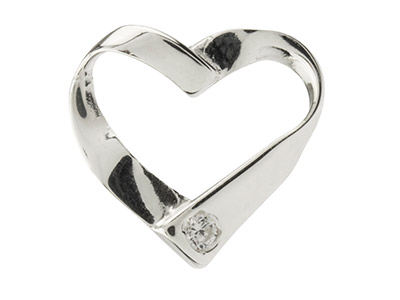 Sterling Silver Ribbon Heart       Pendant Set With Cubic Zirconia - Standard Image - 1