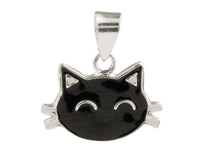 Sterling Silver Cat Enamel Pendant - Standard Image - 1