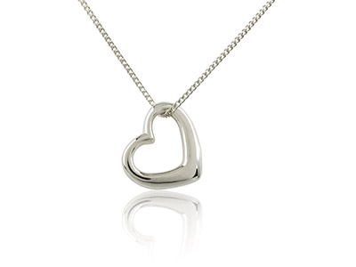 Sterling Silver Hanging Heart Pendant On 16