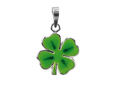 Sterling Silver Four Leaf Clover   Enamel Pendant - Standard Image - 1