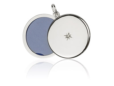 Sterling Silver Round Flat Sliding Locket Set With Cubic Zirconia