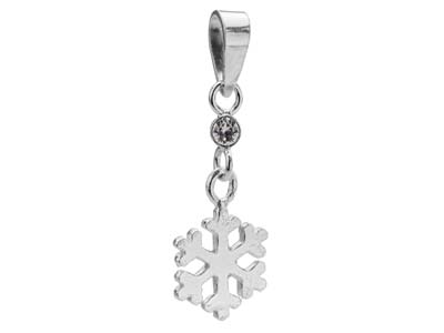 Sterling Silver Snowflake Design   Drop Pendant Set With              Cubic Zirconia - Standard Image - 2