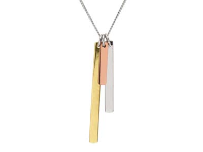 Sterling Silver Three Bar Design   Necklet Plated Sil, Yellow And Red