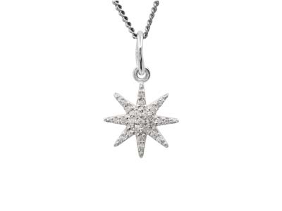 Sterling Silver Octogram Star      Design Pendant With Cubic Zirconia - Standard Image - 2