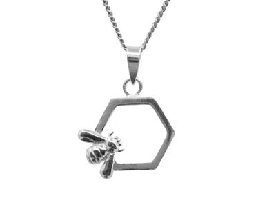 Sterling Silver Bee And Honeycomb  Design Pendant - Standard Image - 2