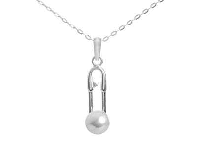 Sterling Silver Paperclip Design   Necklet With Pearl 18