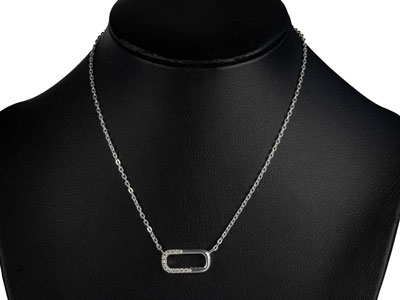 Sterling Silver Horizontal Large   Link Stone Set Necklet 18