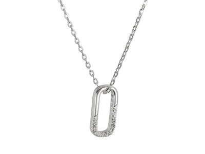 Sterling Silver Vertical Large Link Stone Set Necklet 18