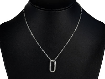 Sterling Silver Vertical Large Link Stone Set Necklet 18