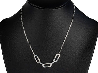 Sterling Silver Mixed Large Link   Stone Set Necklet 18