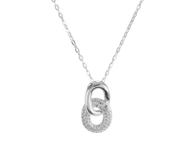 Sterling Silver Double Circle Link Stone Set Necklet 1845cm
